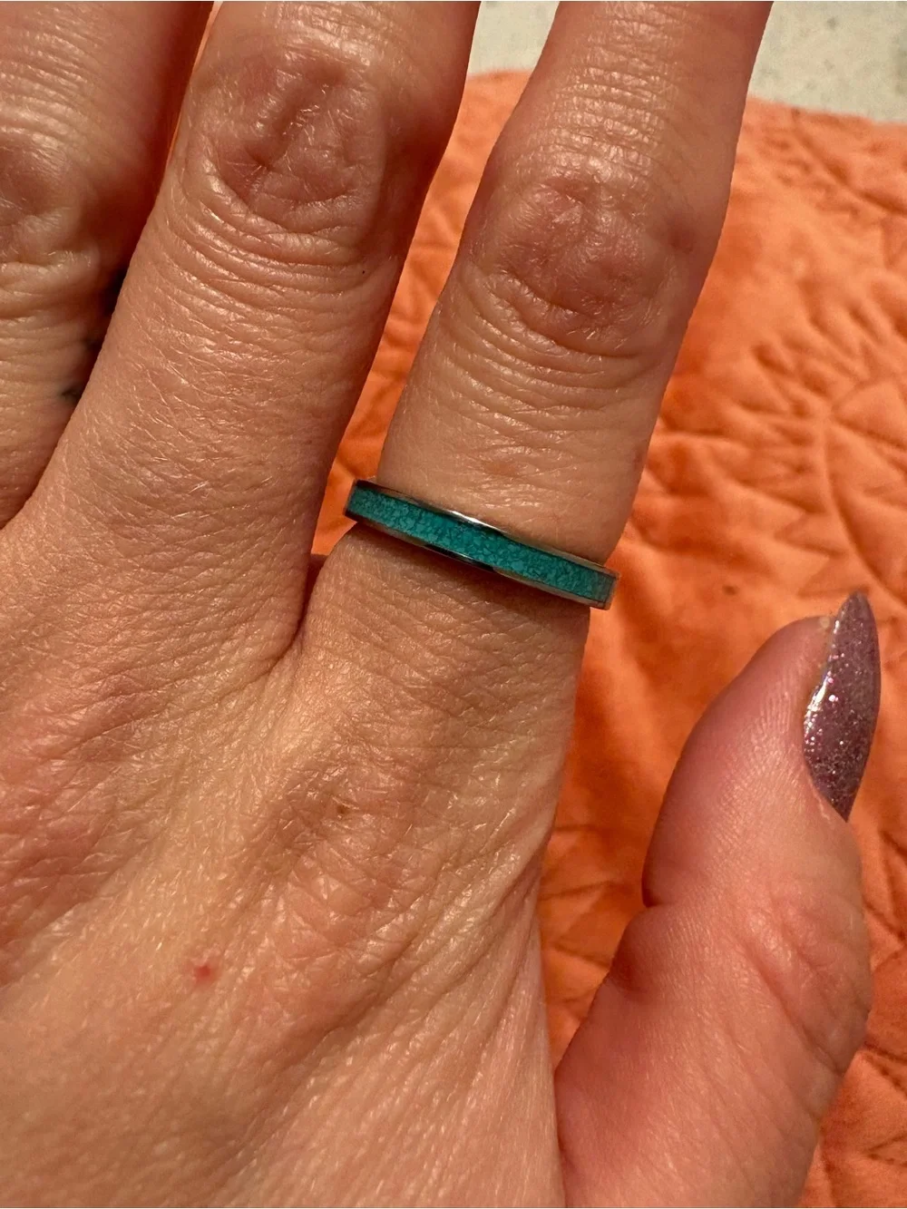 Natural Turquoise Inlay Ring - Size 7.5